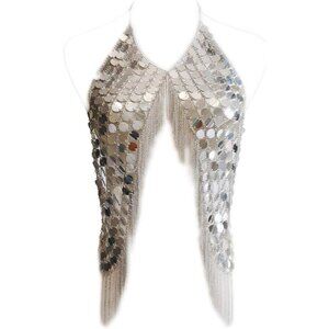 Women Silver Sexy Body Chain Sequins Bra Chains Bikini Tassel Waist Chain